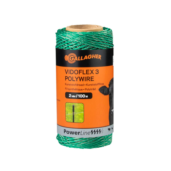 Gallagher Vidoflex 3 Powerline Polywire - 2mm x 100m / 200m - Terra, Green or White