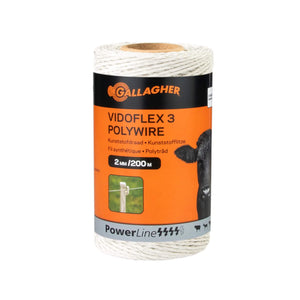 Gallagher Vidoflex 3 Powerline Polywire - 2mm x 100m / 200m - Terra, Green or White