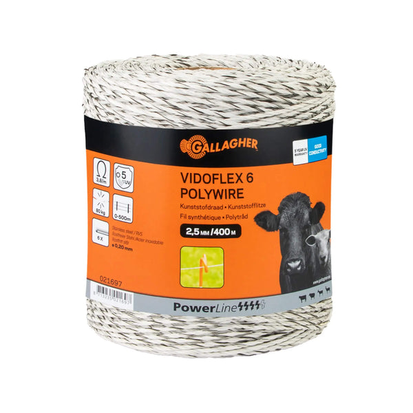 Gallagher Vidoflex 6 PowerLine - 2.5mm x 200m / 400m / 1000m - White or Terra